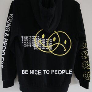 Young & Reckless hoodie, youth size L (14) - teen happy sad smiley positive